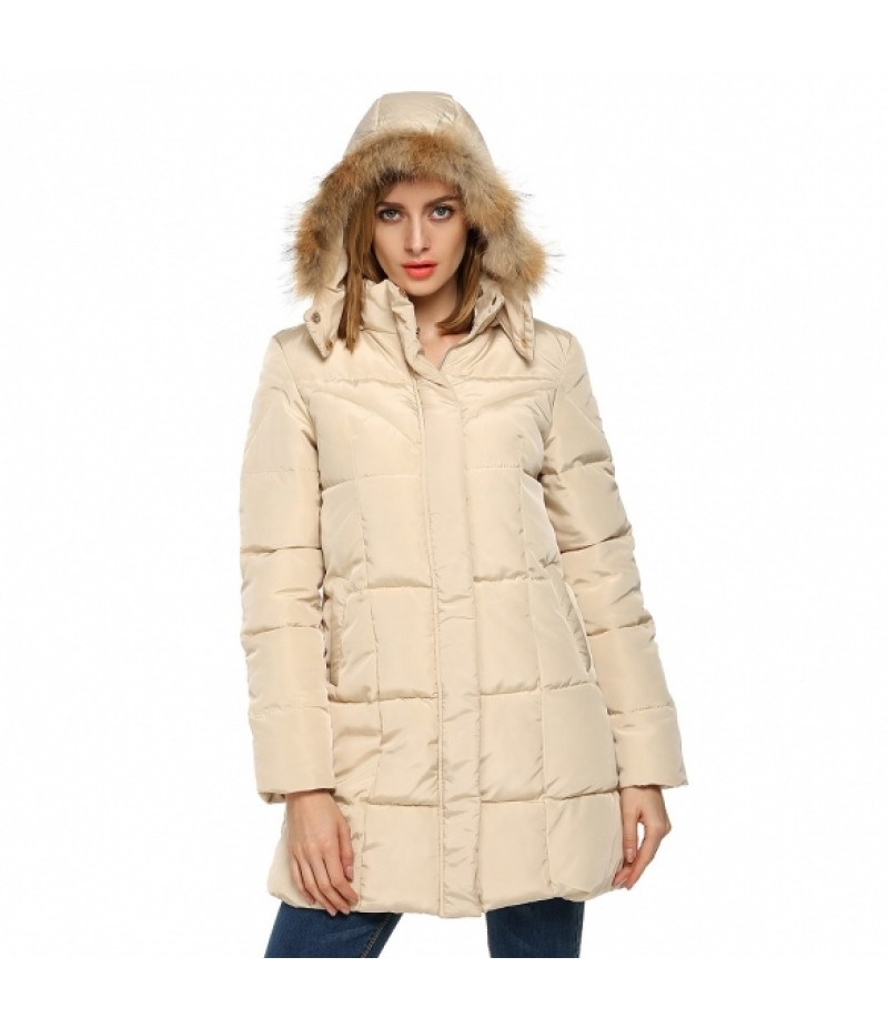 on clearance ANGVNS Women Casual Hooded Detachable Faux Fur Collar Long Coat Parka Outwear