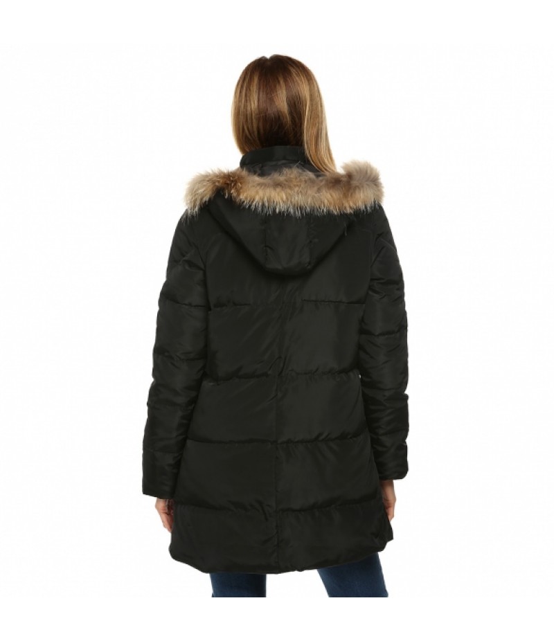 on clearance ANGVNS Women Casual Hooded Detachable Faux Fur Collar Long Coat Parka Outwear