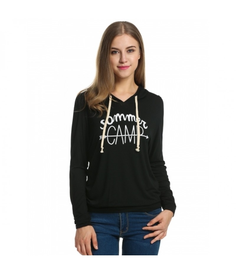 MeaneorWomen Casual Hooded Batwing Letter Print Hoodie