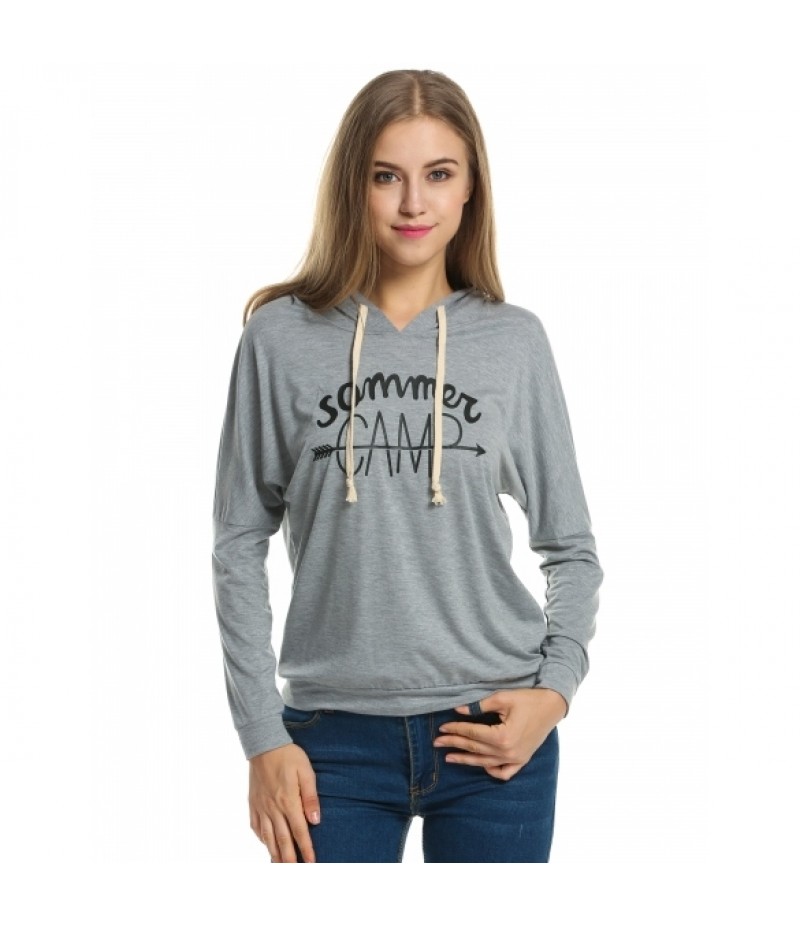 MeaneorWomen Casual Hooded Batwing Letter Print Hoodie