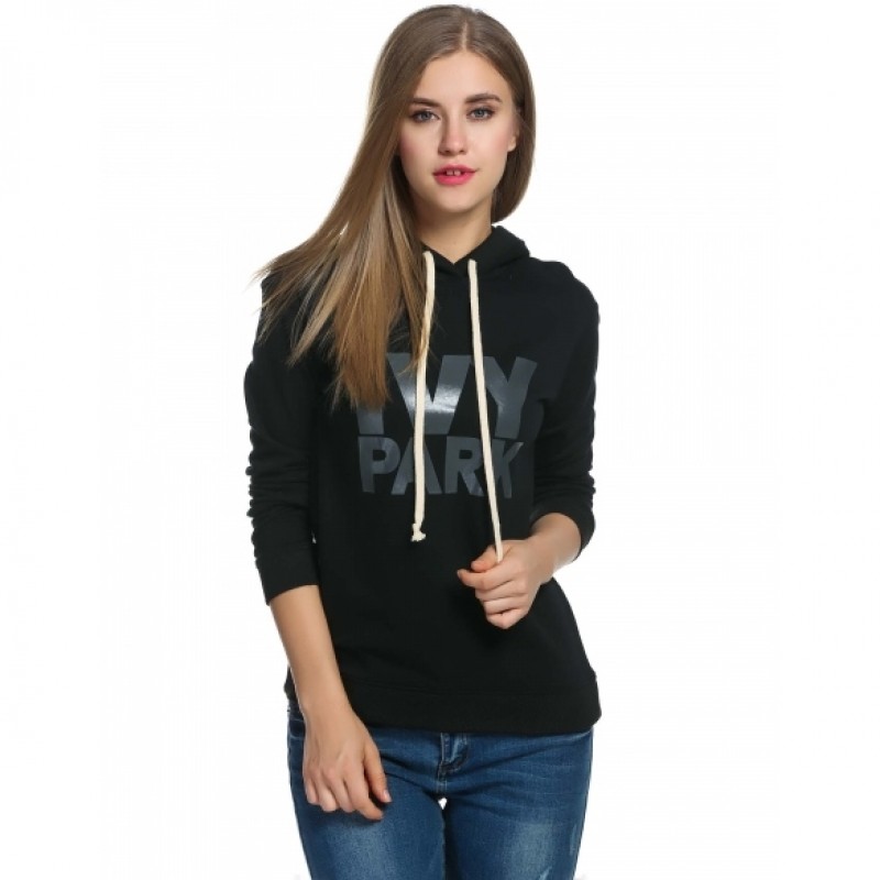 New Women Casual Hooded Letter Print Loose Pullover Hoodies