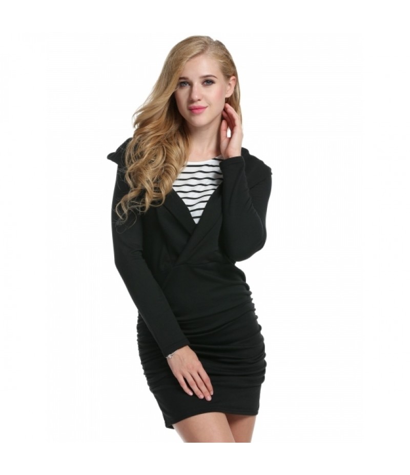 Women Hooded Long Sleeve Hoodie Dress Package Hip Bodycon Slim Knee Dress