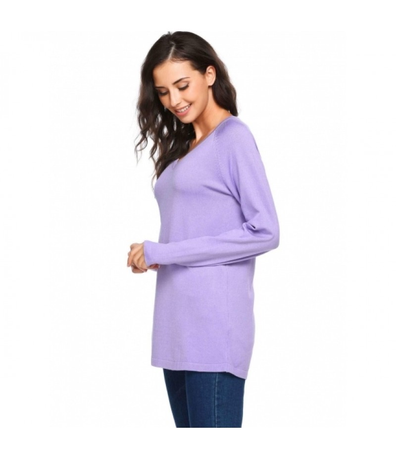 Long Sleeve V Neck Solid Knit Pullover Sweaters