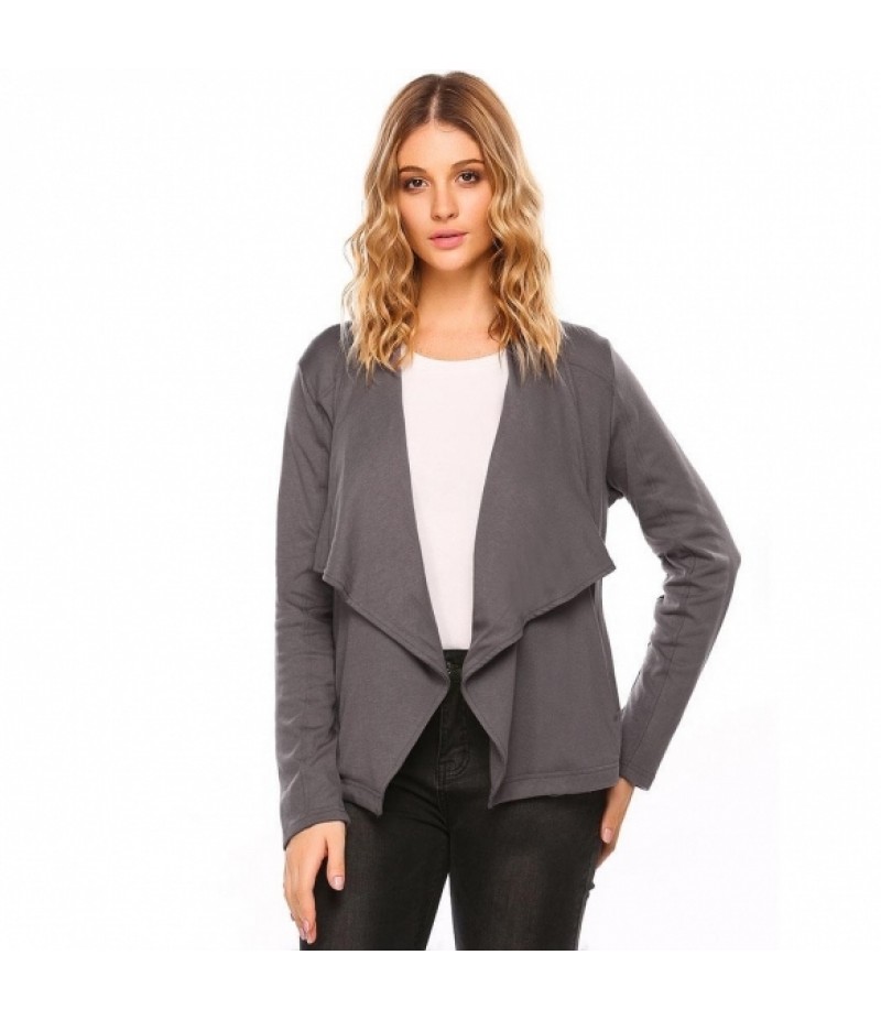 Wide Lapel Long Sleeve Open Front Solid Cardigan