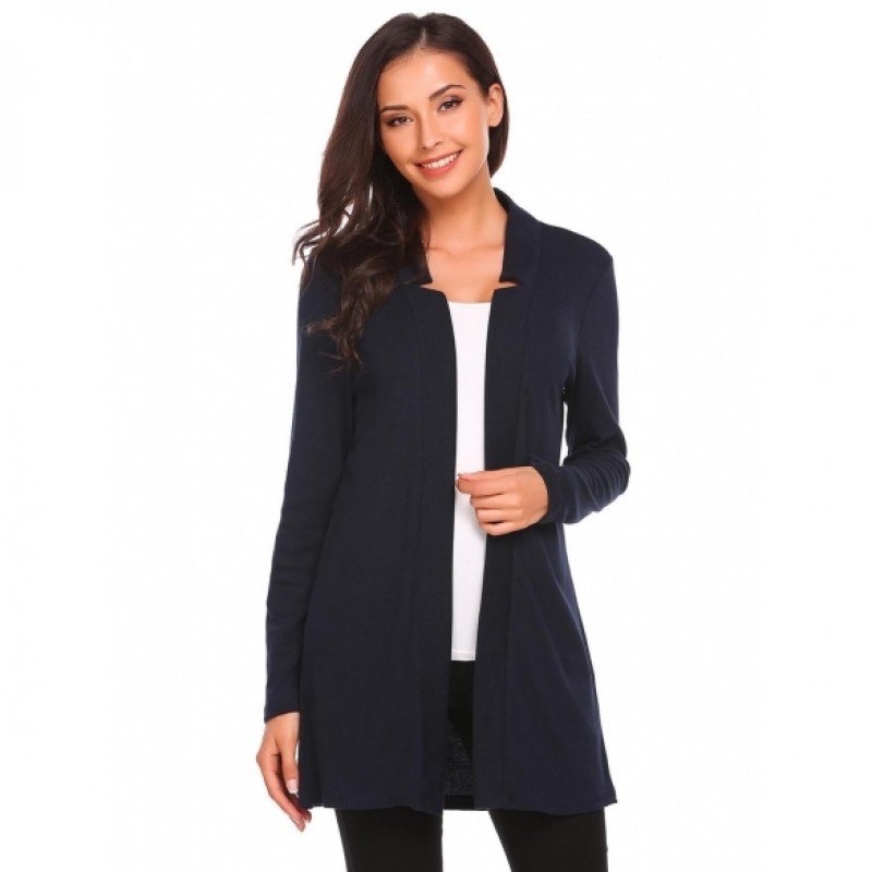 Solid Long Sleeve Belted Slim Fit Long Cardigan