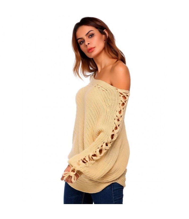 Slash Neck Long Bat Sleeve Solid Sweater