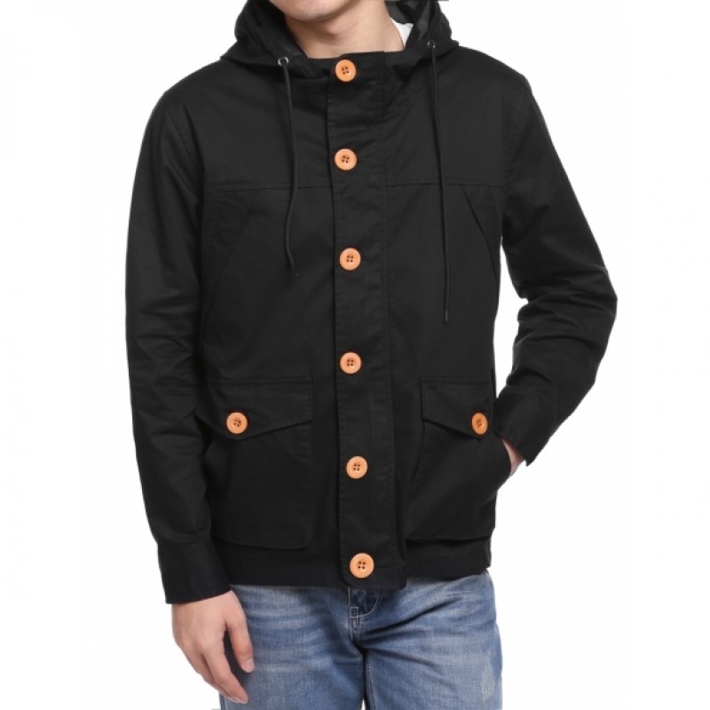 Men Long Sleeve Cotton Basic Coat Hooded Button Down Solid Casual Sports Outwear Jacket