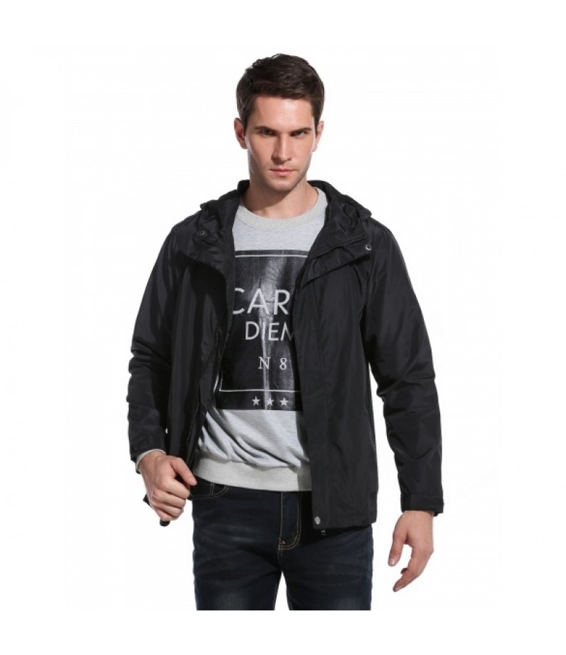 Men's Hooded Solid Zip Up Casual Outdoor Sport Lightweight Jacket