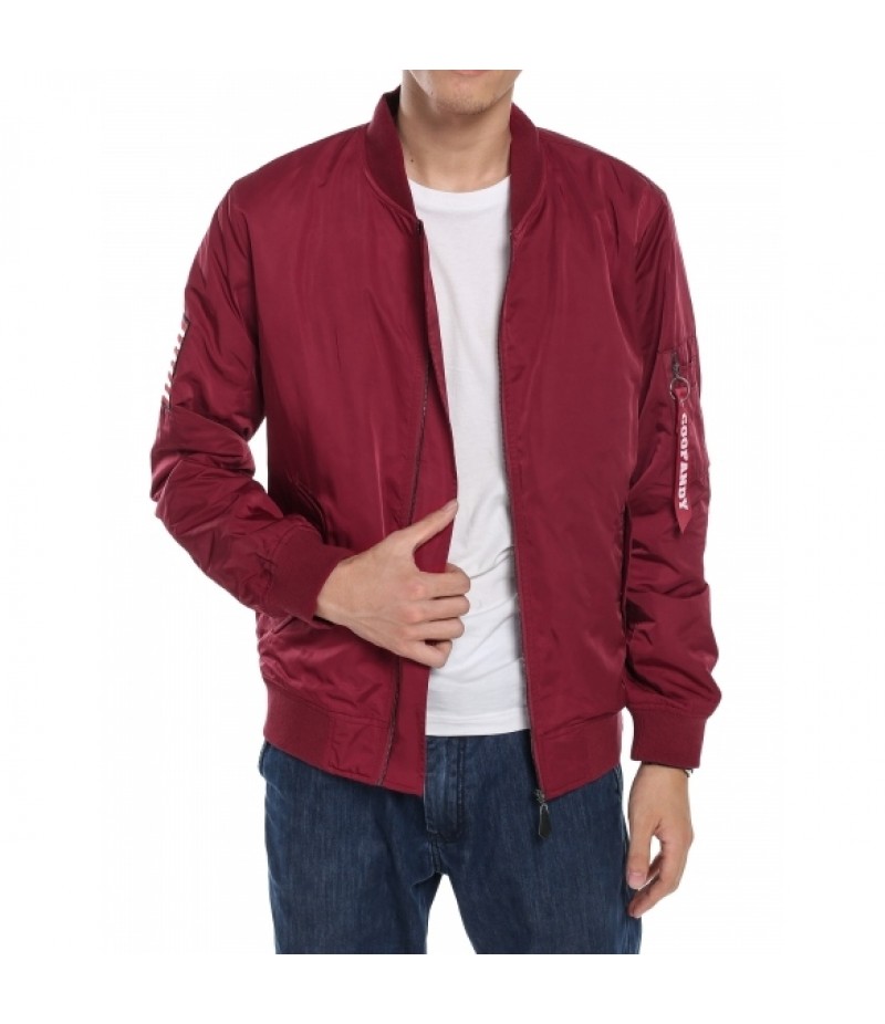 MenLong Sleeve Zip Up Bomber Jacket with Pockets Patch