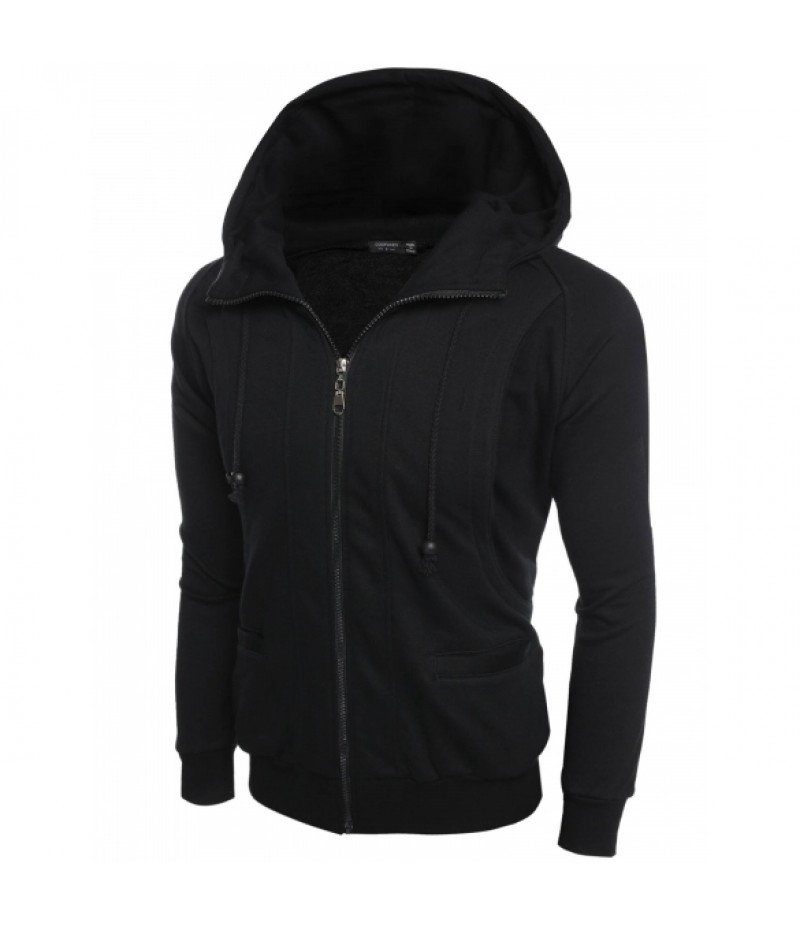 Men's Casual Active Hooded Long Sleeve Slim Fit Zip-Up Solid Hoodie Jacket