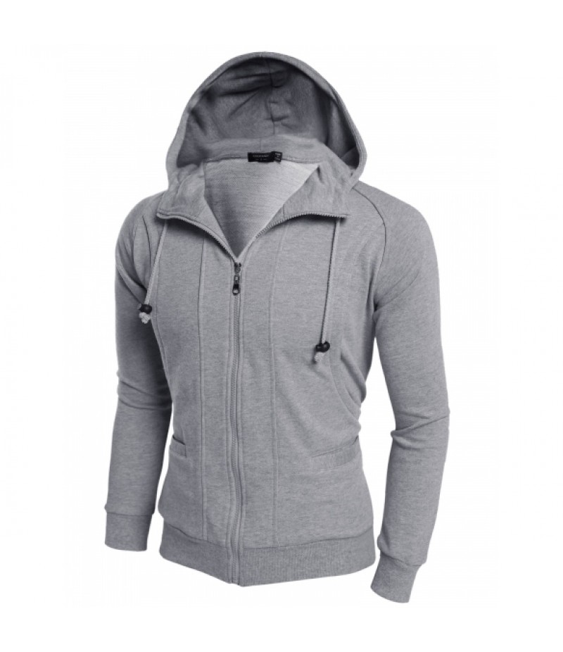 Men's Casual Active Hooded Long Sleeve Slim Fit Zip-Up Solid Hoodie Jacket