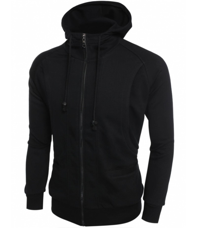 Men's Casual Active Hooded Long Sleeve Slim Fit Zip-Up Solid Hoodie Jacket