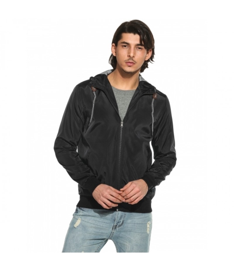 Men's Casual Long Sleeve Solid Zip-up Hooded Jacket Outerwear