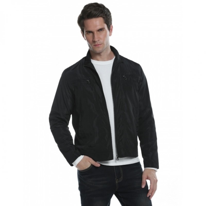 Men Casual Stand Neck Full Zip Solid Lightweight Golf Jacket