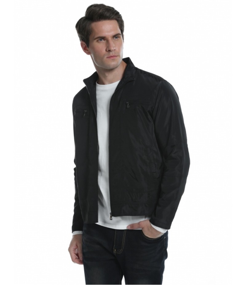 Men Casual Stand Neck Full Zip Solid Lightweight Golf Jacket