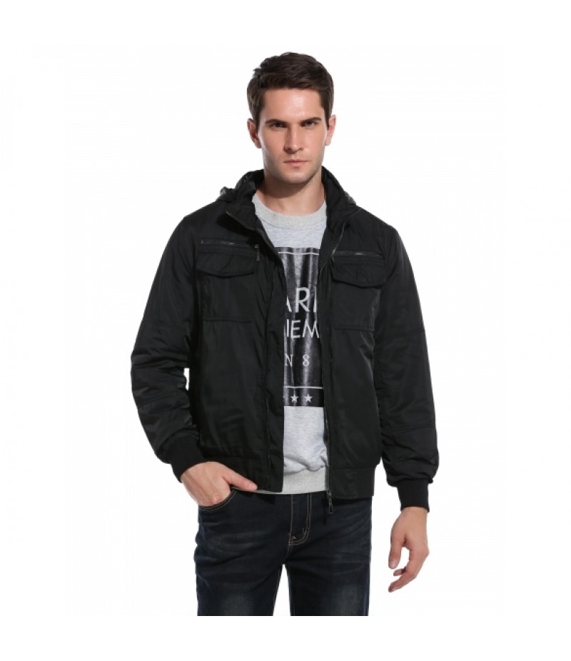 Men Turn Down Collar Zip Up Solid Slim Golf Quilted Bomber Jacket