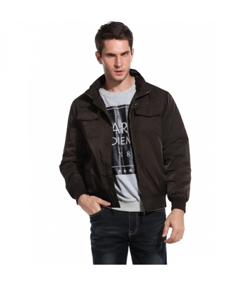 Men Turn Down Collar Zip Up Solid Slim Golf Quilted Bomber Jacket