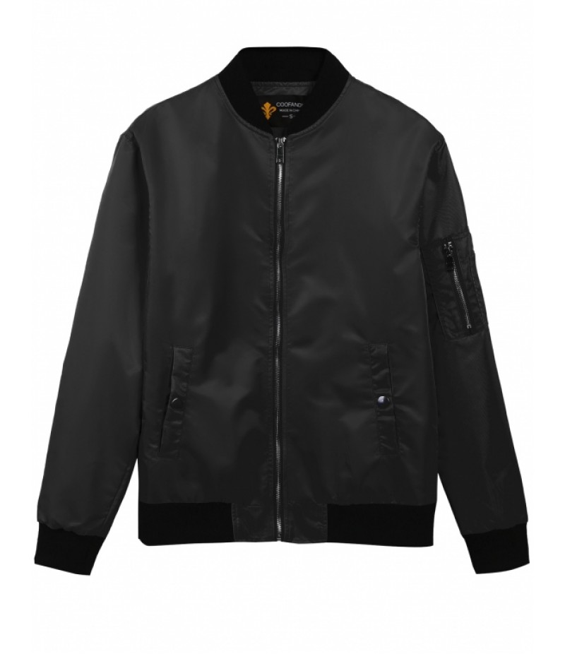 MenLong Sleeve Solid Zip Up Bomber Jacket