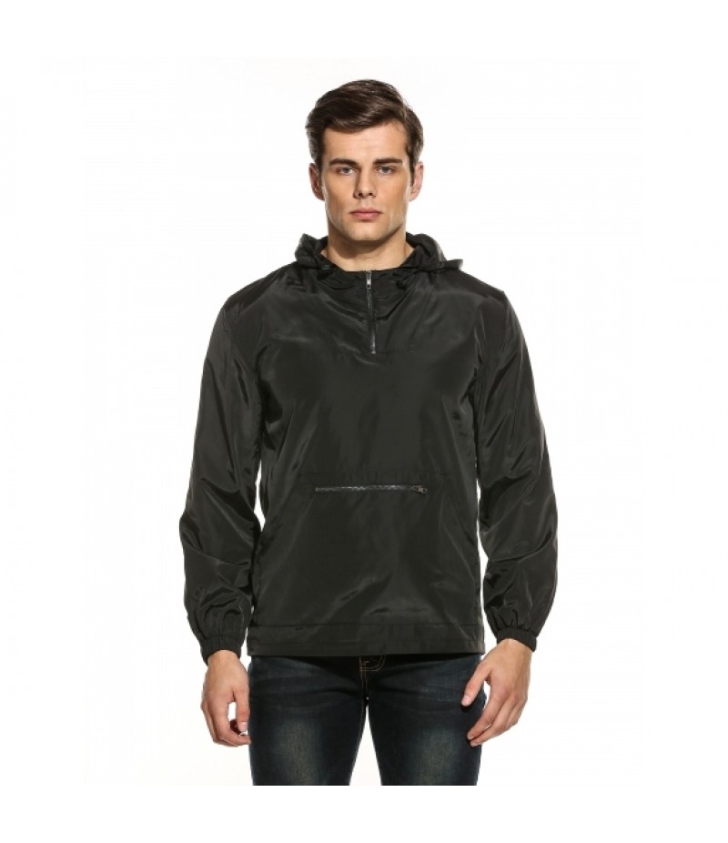 Men Hooded Long Sleeve Solid Zip-up Pullover Jacket