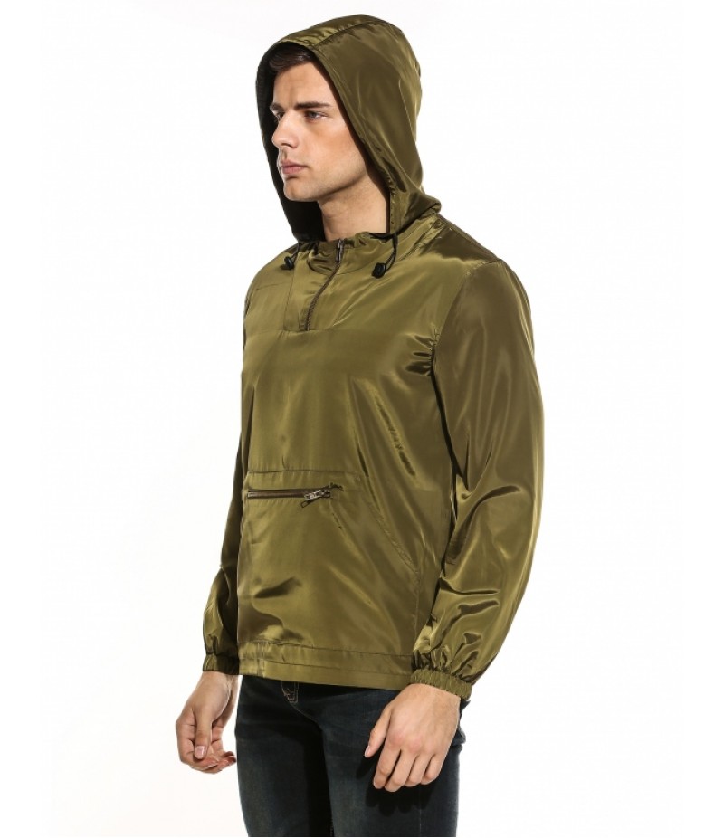 Men Hooded Long Sleeve Solid Zip-up Pullover Jacket