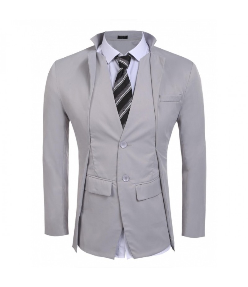 Men Padded Shoulder Long Sleeve Double Collar 2 Button Jacket