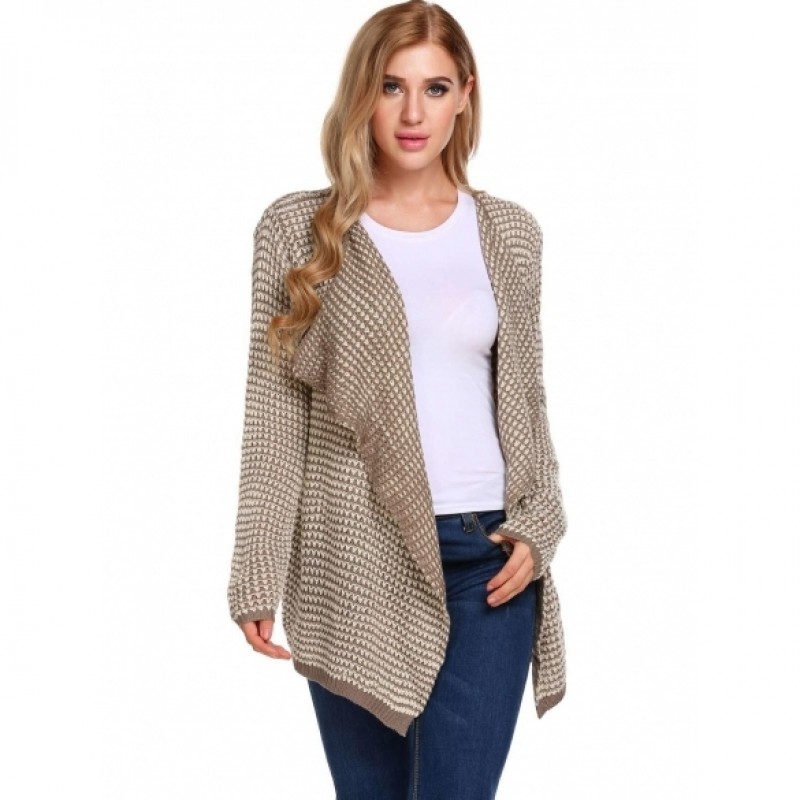 Long Sleeve Asymmetrical Dot Draped Open Front Cardigan