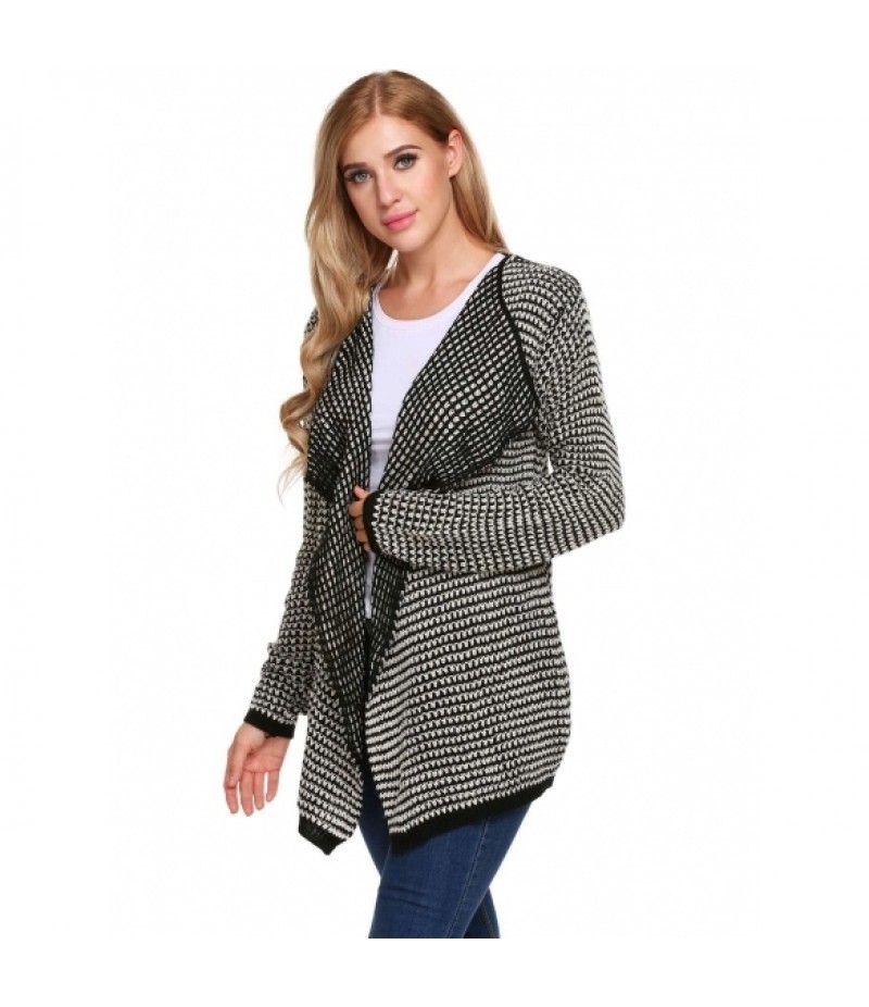 Long Sleeve Asymmetrical Dot Draped Open Front Cardigan