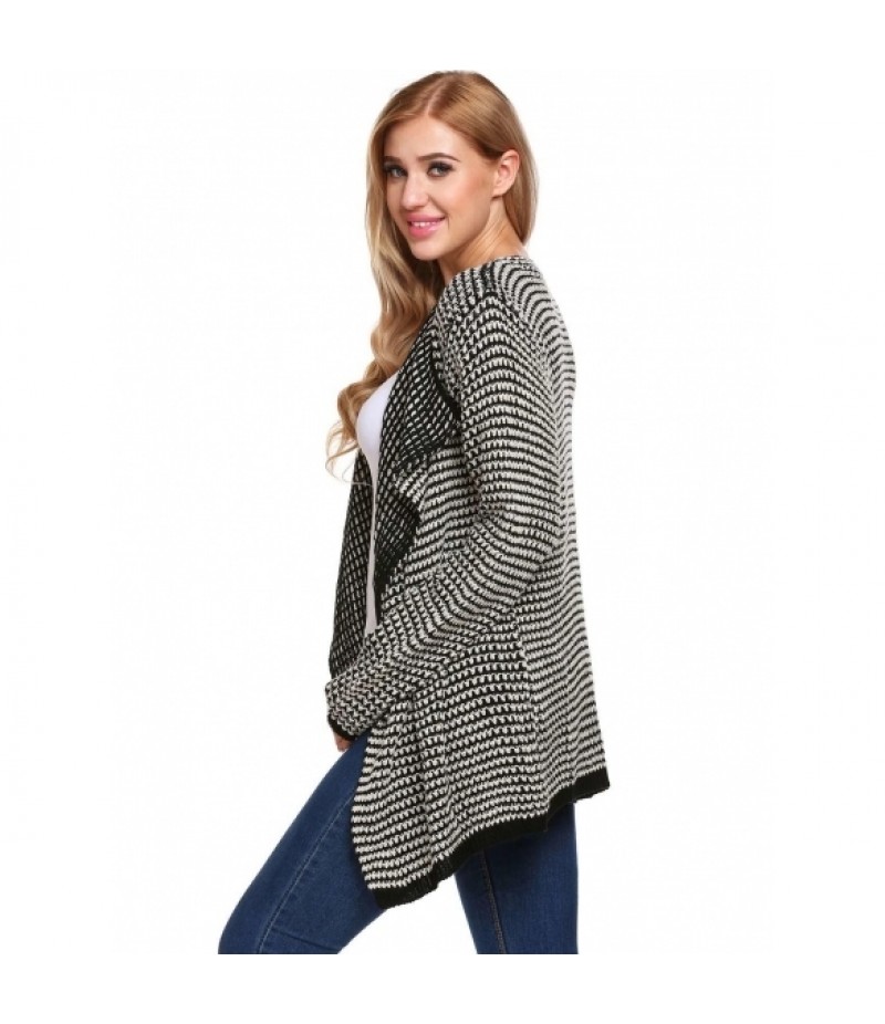 Long Sleeve Asymmetrical Dot Draped Open Front Cardigan