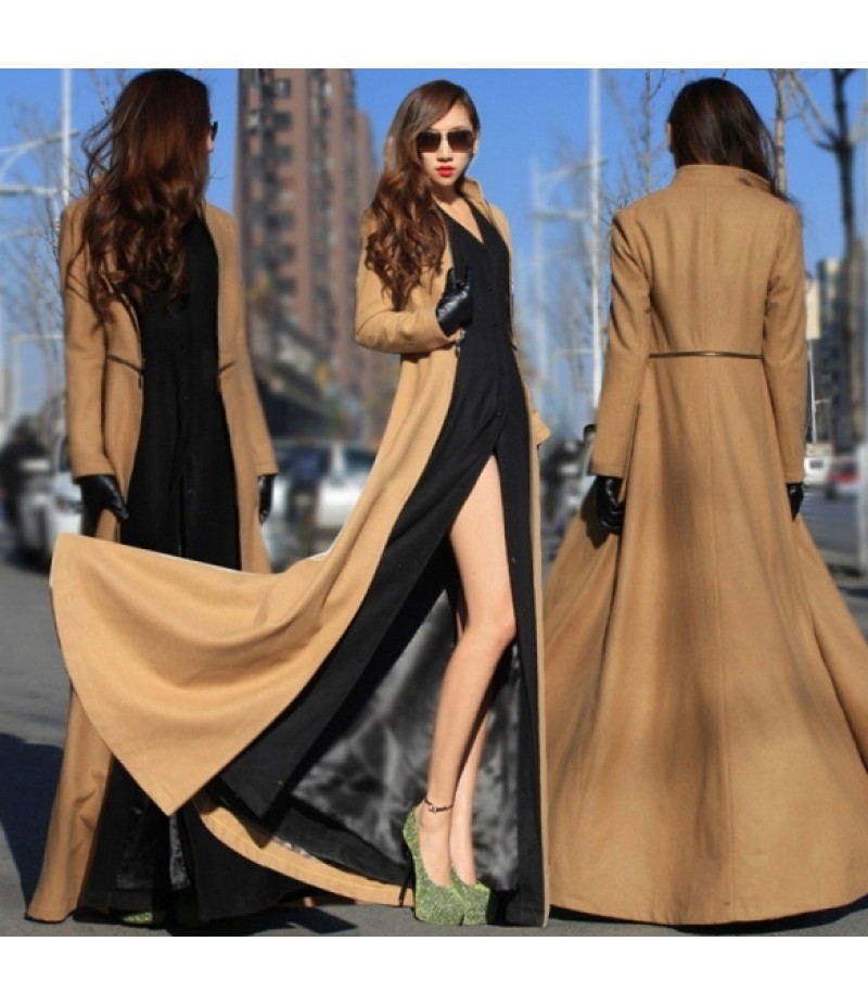 NewLady Women's Cool Full Length Wool Blend Winder Breaker Trench Jacket Coat