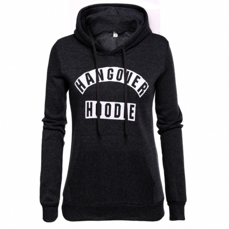 Women Casual Drawstring Hooded Long Sleeve Letter Pullover Fleece Hoodie Sweatshirt