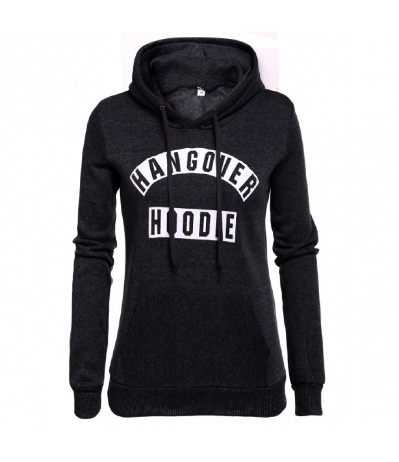 Women Casual Drawstring Hooded Long Sleeve Letter Pullover Fleece Hoodie Sweatshirt