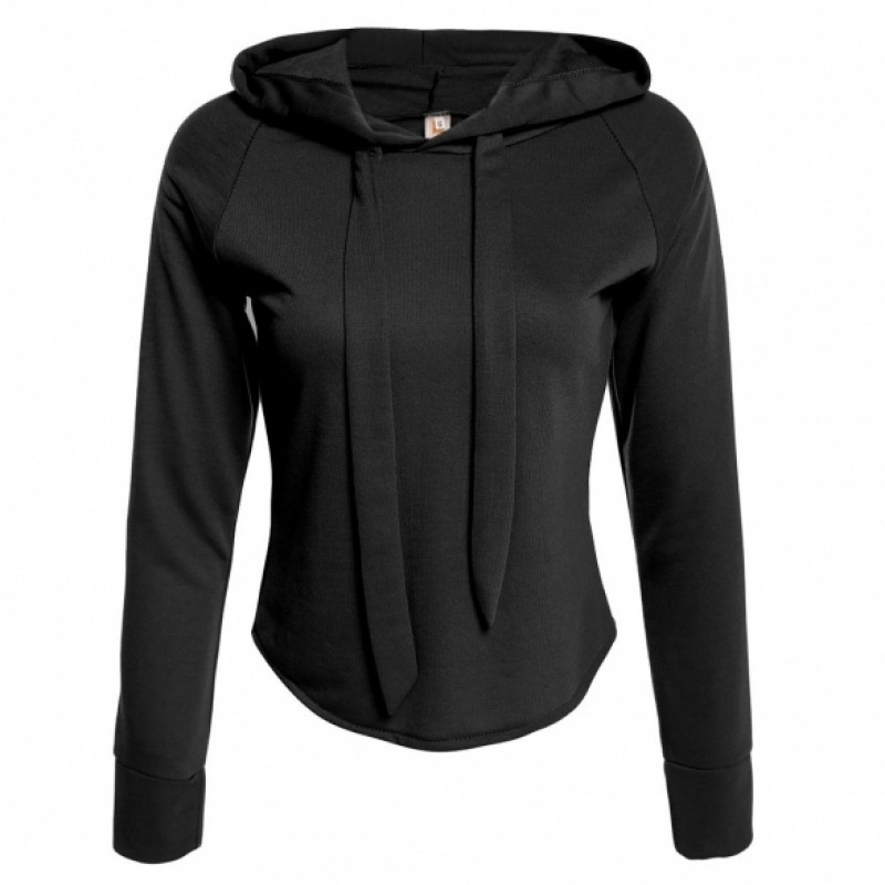 WomenCasual Hooded Long Sleeve Cropped Solid Pullover Hoodie