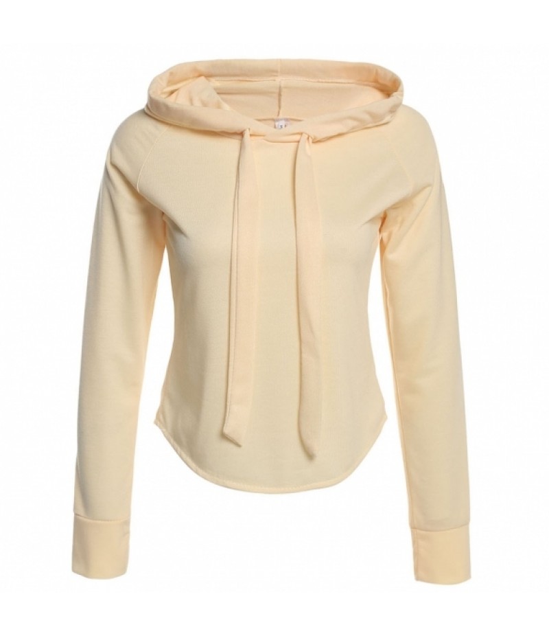 WomenCasual Hooded Long Sleeve Cropped Solid Pullover Hoodie