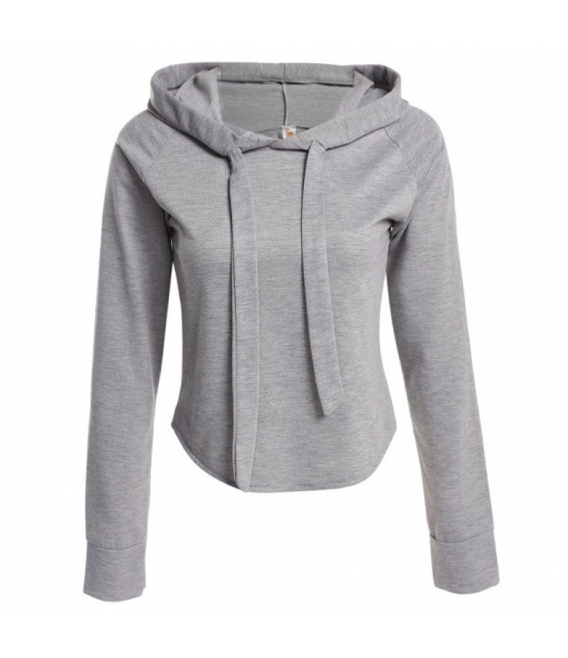 WomenCasual Hooded Long Sleeve Cropped Solid Pullover Hoodie