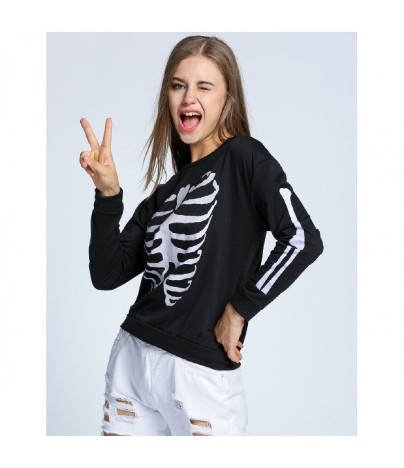 Women's Casual O-Neck Long Sleeve Print Pullover Hoodie Sweatshirt