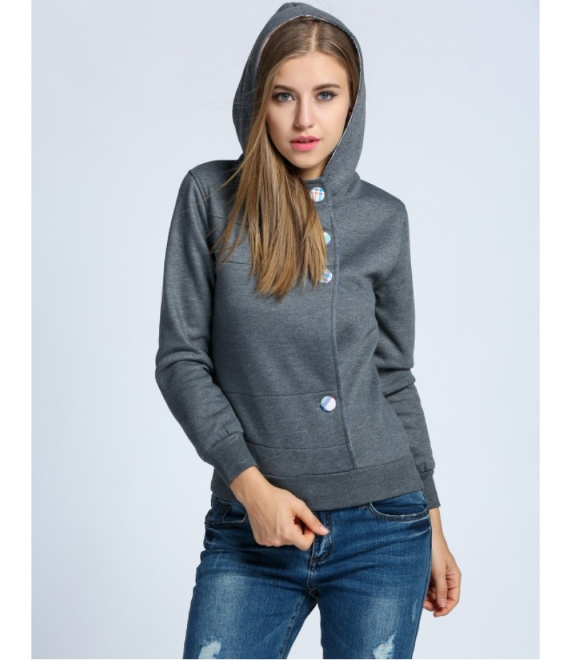 Fashion Women Hooded Long Sleeve Pullover Fleece Solid Hoodie Sweatshirt