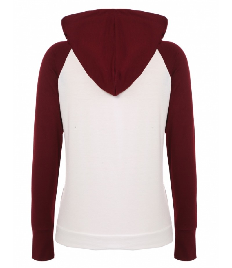 Fashion Women Hooded Raglan Sleeve Patchwork Pullover Casual Hoodie Sweatshirt