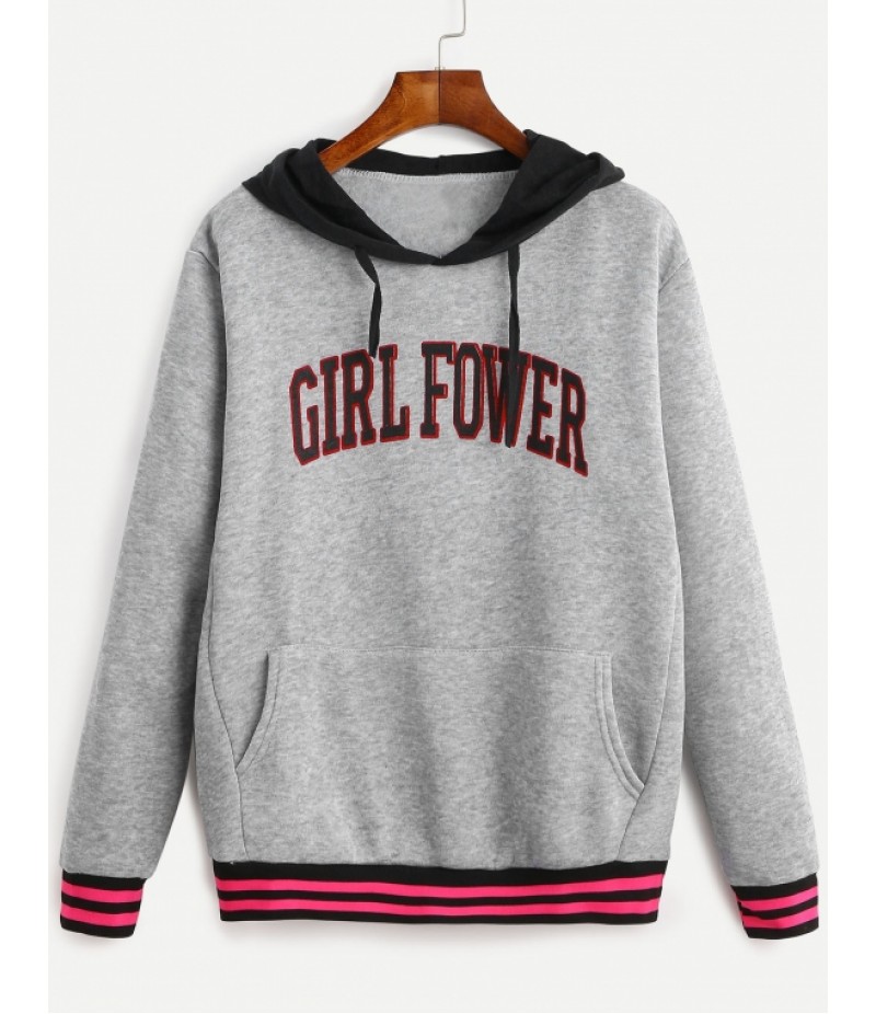 Women Hooded Long Sleeve Pullover Fleece Letter Print Hoodie Sweatshirt