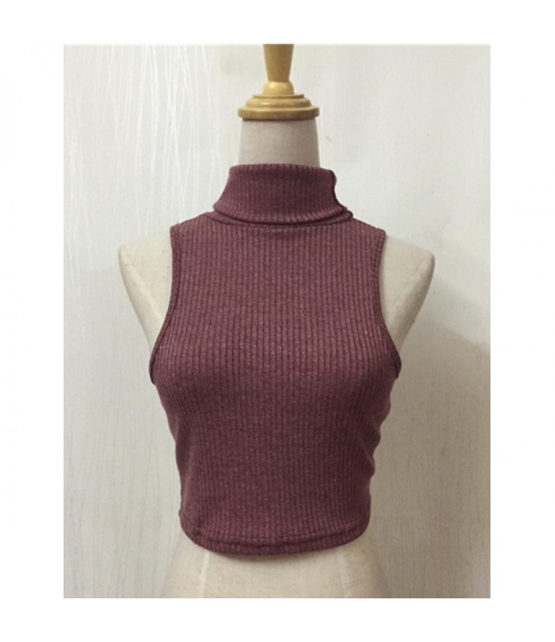 NewWomen Casual Turtle Neck Sleeveless Exposed Navel Solid Knitted Charming Tops Vest