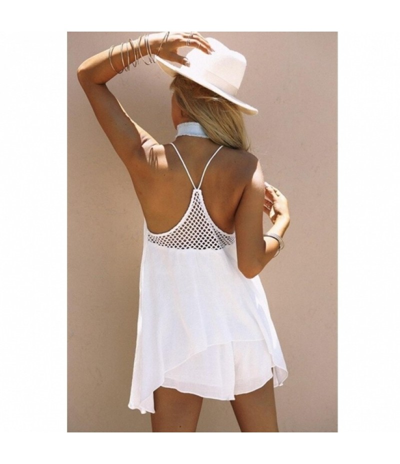 Women Summer Irregular Hem Halter Neck Spaghetti Strap Mini Dress