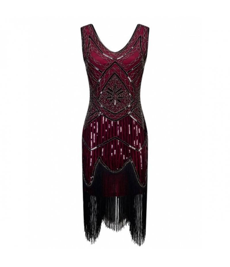 1920s Vintage Beaded Sequin Embellished Fringed Party Flapper Dress