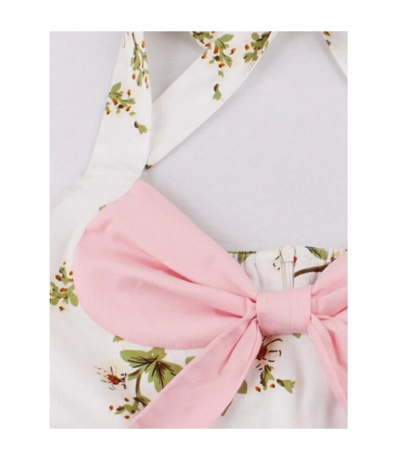 Halter Floral Big Bow Swing Party Dress