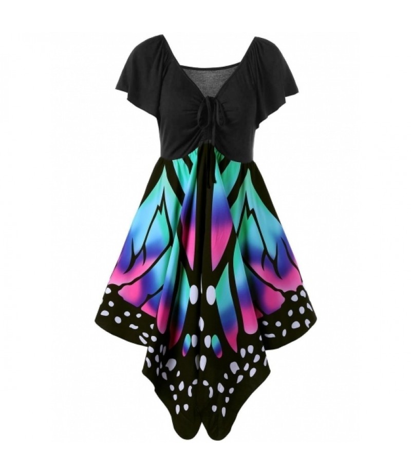 New WomenCharming Butterfly Shape V Neck Casual Short Sleeve Dress