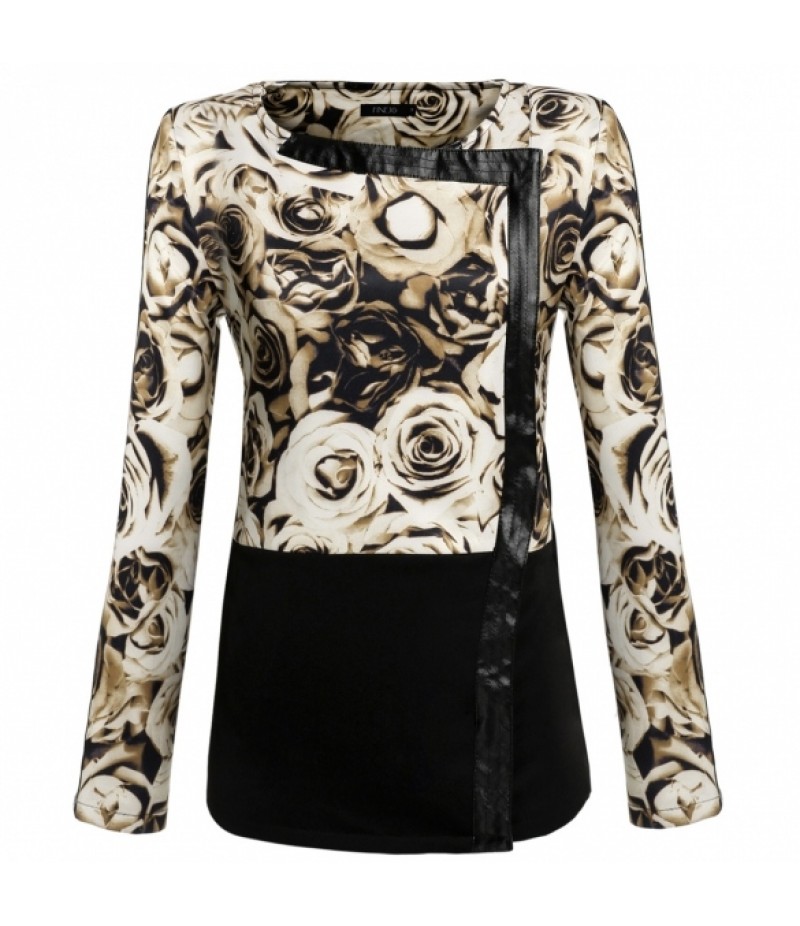 Women Lady Long Sleeve Floral Patchwork Zipper Coat Jacket Outerwear