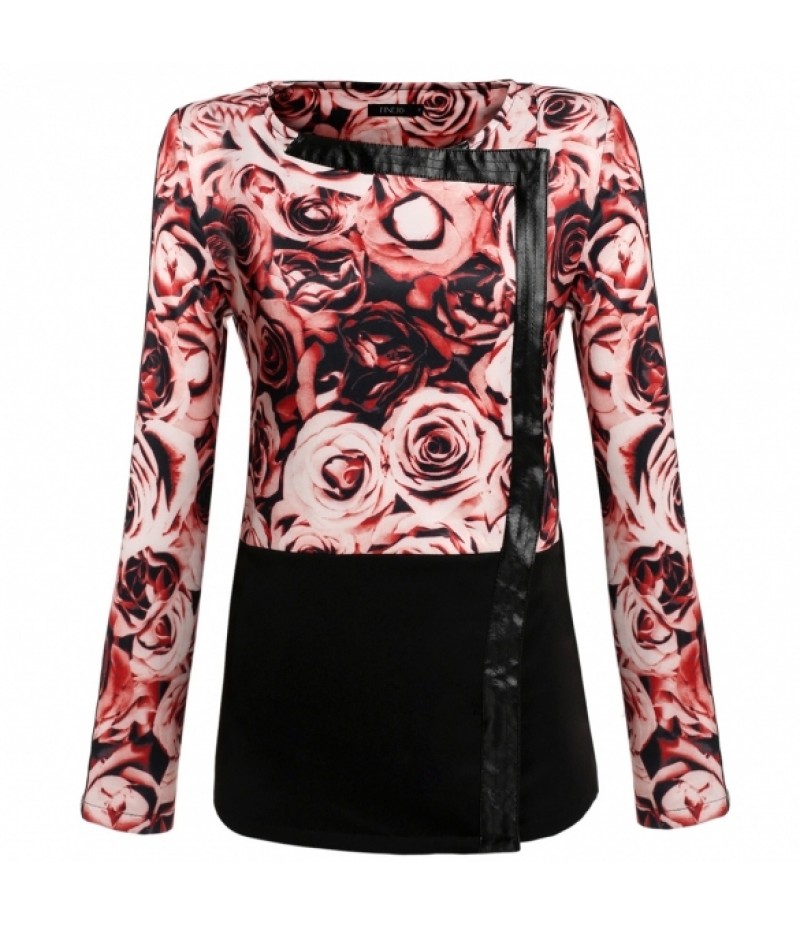 Women Lady Long Sleeve Floral Patchwork Zipper Coat Jacket Outerwear