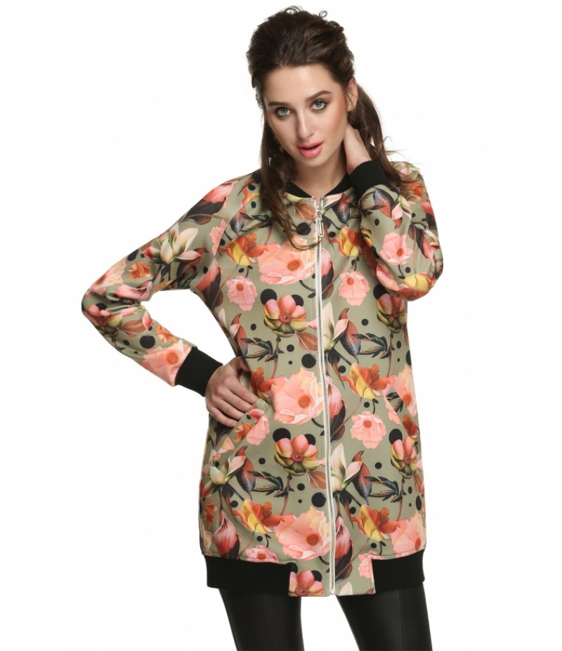 CoolWomen Floral Spring Autumn Long Jacket