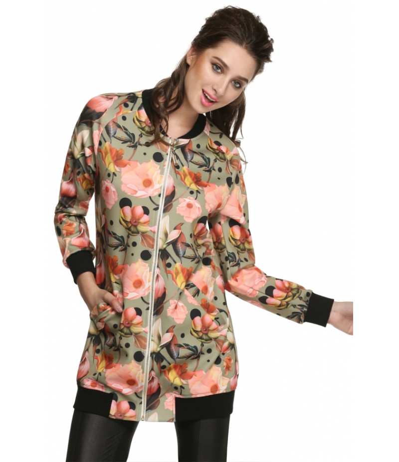 CoolWomen Floral Spring Autumn Long Jacket