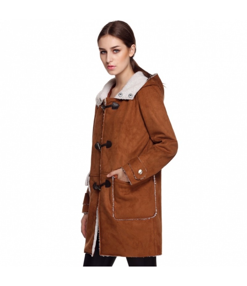 Women Hooded Loose Straight Long Solid Coat Jacket Outerwear