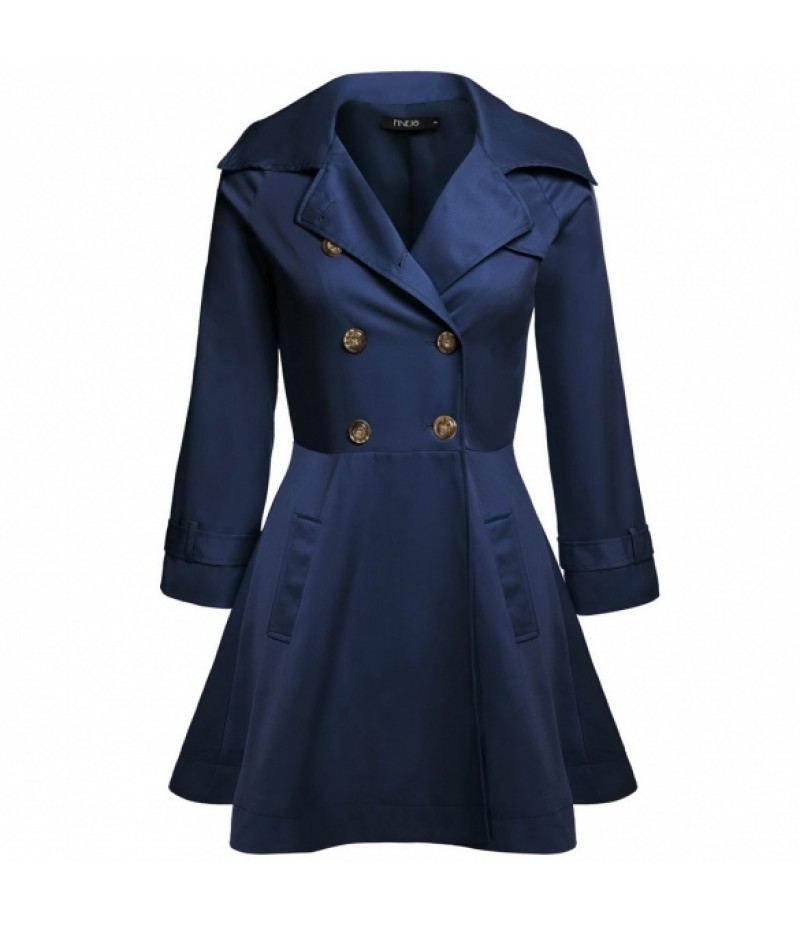 Women Casual Turndown Collar Long Sleeve Double-breasted Trench Windbreaker Outwear Jacket