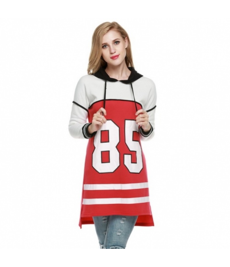 Zeagoo Women LadiesRaglan Sleeve Hooded Letter Print Splicing Color Loose Casual Sports Long Hoodie